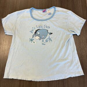 Disney Eeyore Sleepwear Women's Blue Size XL Short Sleeve Top Round Neck
